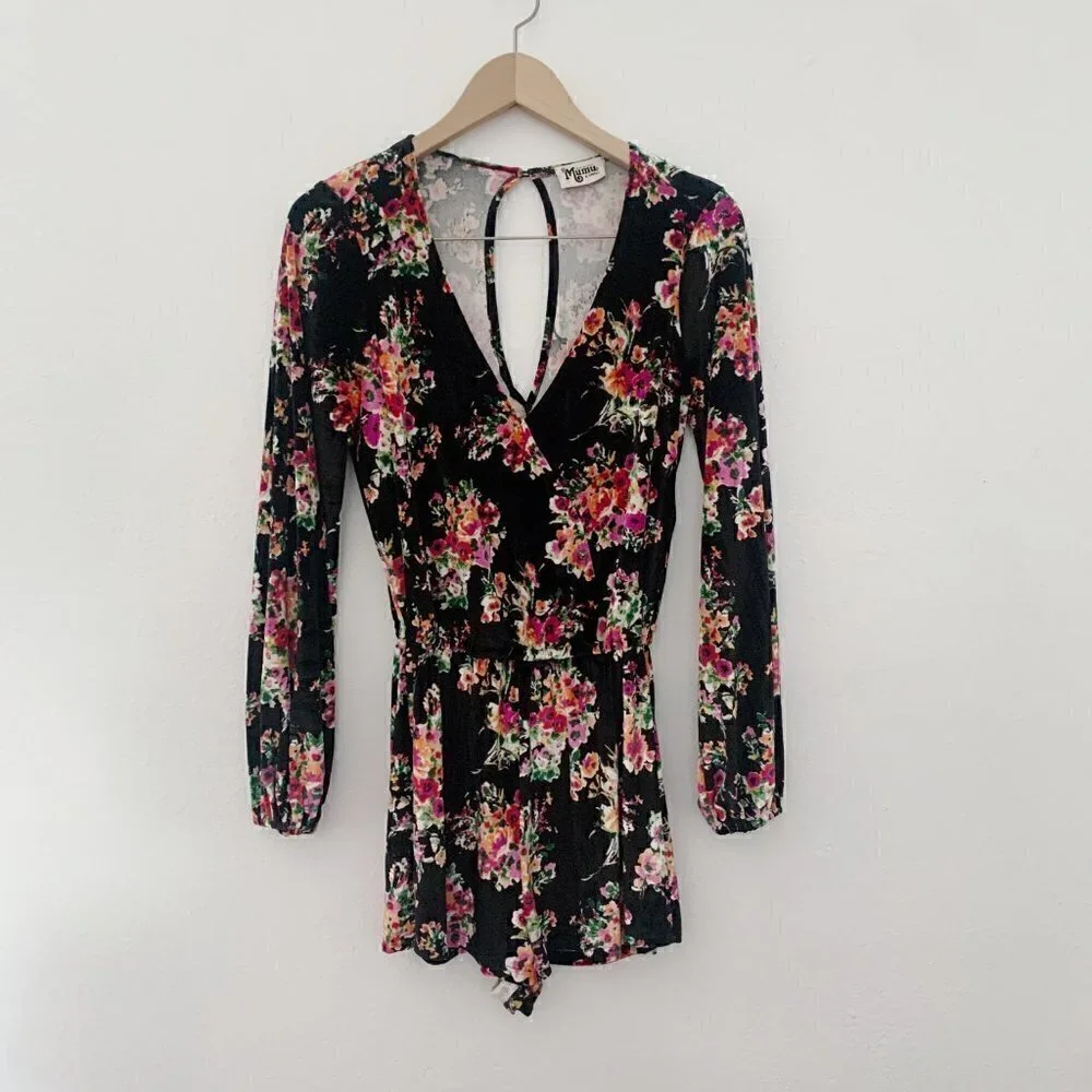 Show Me Your‎ Mumu Black Velvet Kelsey Romper XS​​​​​​​​​​​​​​​​​​​​​​​​​​​​​​
